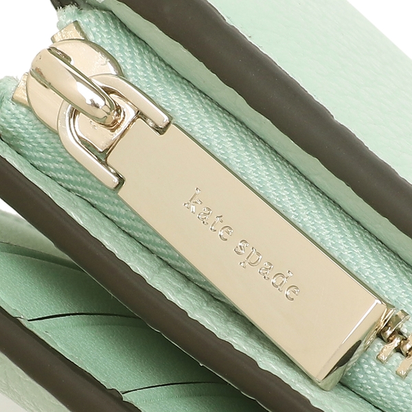 Kate Spade Medium Wallet Leila Pebble Leather Medium Compact Bifold Seawater Light Green # WLR00394