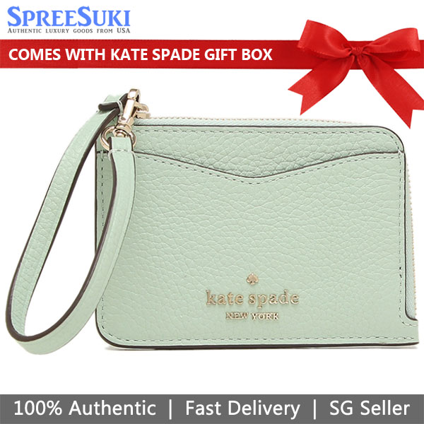 Kate Spade Leila Pebble Leather Small Cardholder Seawater Light Green # WLR00398