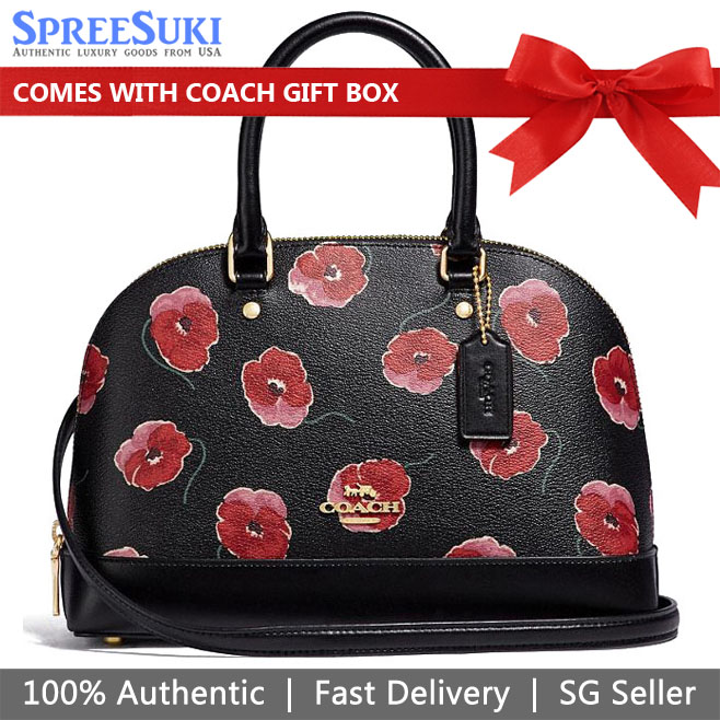 Coach Crossbody Bag Mini Sierra Satchel With Poppy Print Black # F39710