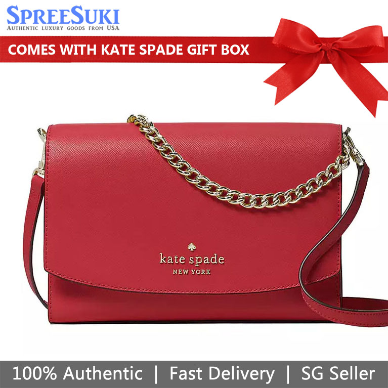 Kate Spade Crossbody Bag Carson Saffiano Leather Convertible Crossbody Red Currant # WKR00119