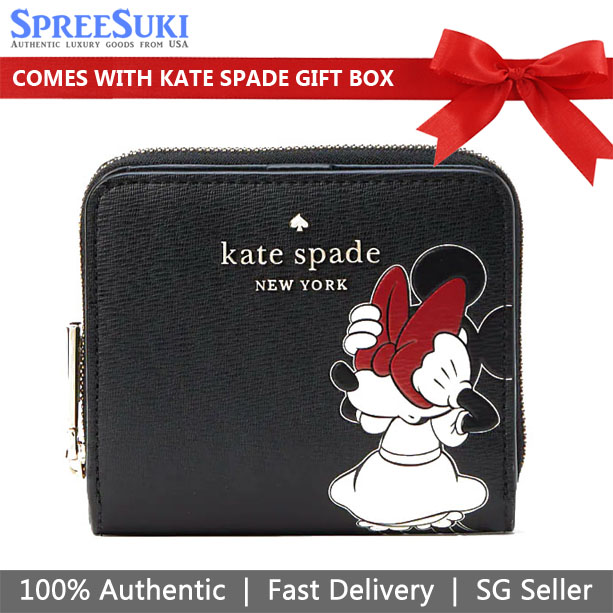 Kate Spade Small Wallet Disney X Minnie Mouse Zip Around Small Bifold Wallet Black # K9326