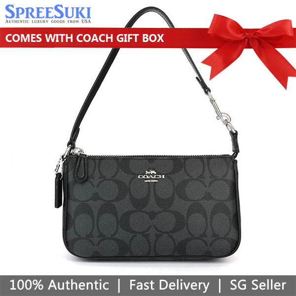 Coach Wristlet Pouch Shoulder Bag Nolita 19 In Signature Canvas Graphite Black # C3308
