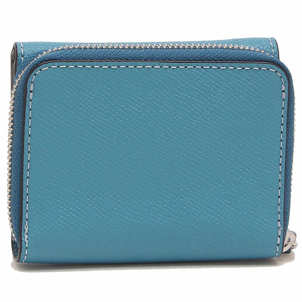 Coach Small Wallet Small Trifold Wallet In Crossgrain Leather Pacific Blue # 37968