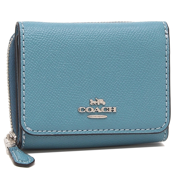 Coach Small Wallet Small Trifold Wallet In Crossgrain Leather Pacific Blue # 37968