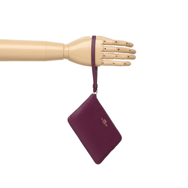 Coach Small Wristlet Crossgrain Leather Wristlet Corner Zip Dark Magenta Purple # 58032