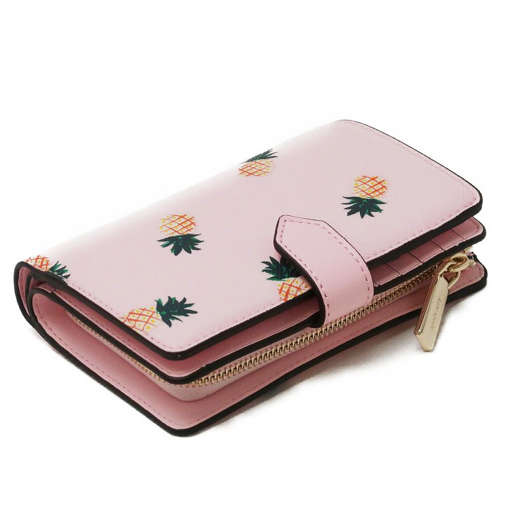 Kate Spade Medium Wallet Staci Pineapple Medium Compact Bifold Wallet Pink # K7218