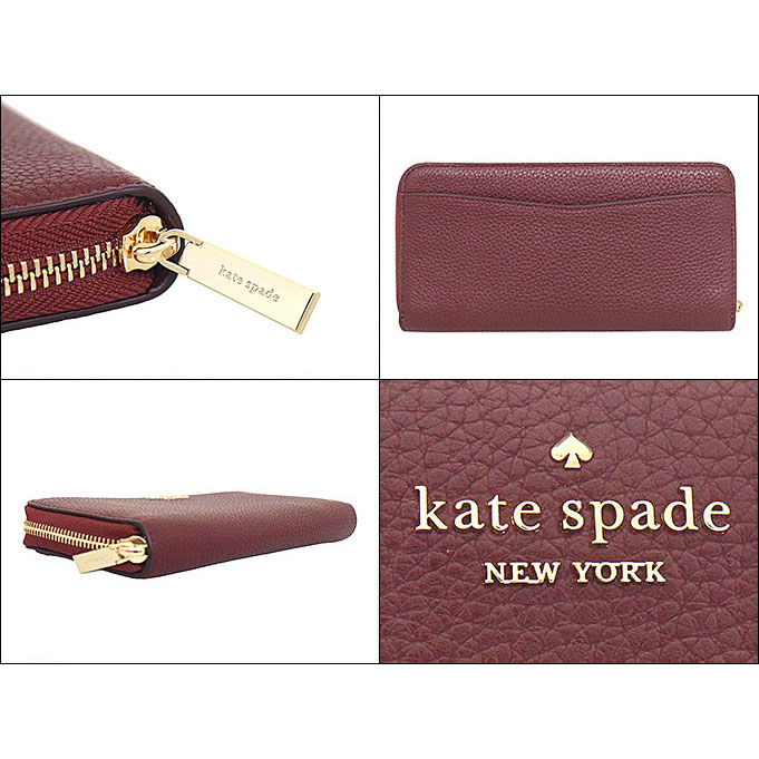 Kate Spade Long Wallet Leila Pebble Leather Large Continental Wallet Cherrywood Dark Red # WLR00392
