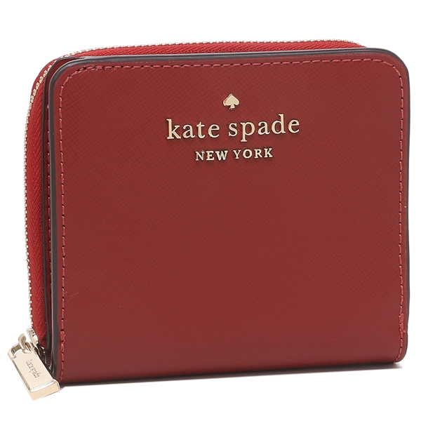 Kate Spade Small Wallet Staci Crossgrain Leather Small Zip Around Red Currant # WLR00634