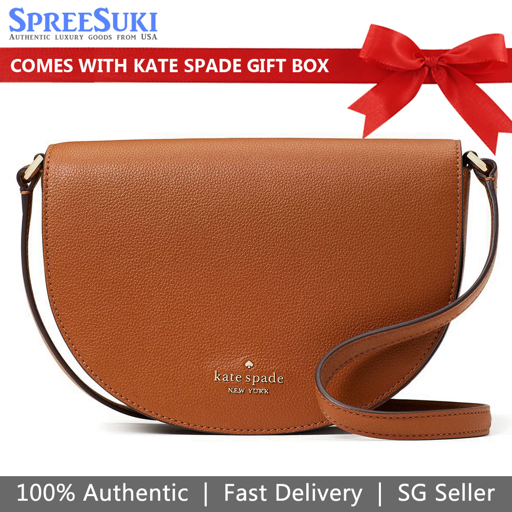 Kate Spade Crossbody Bag Luna Pebbled Leather Flap Crossbody Warm Gingerbread Brown # K8146