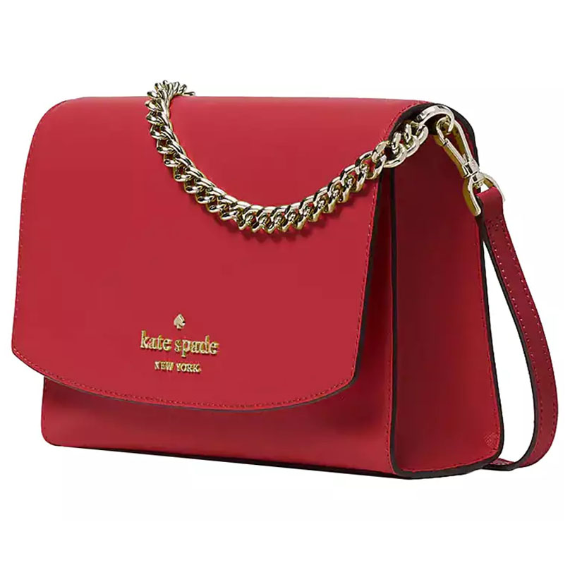Kate Spade Crossbody Bag Carson Saffiano Leather Convertible Crossbody Red Currant # WKR00119