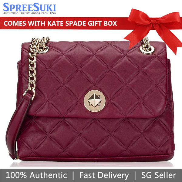 Kate Spade Crossbody Bag Shoulder Bag Natalia Small Flap Crossbody Blackberry Magenta Purple Red # WKRU7074