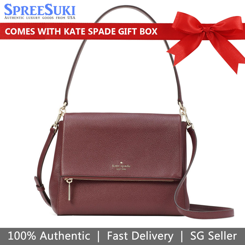 Kate Spade Crossbody Bag Leila Medium Flap Shoulder Bag Cherrywood Dark Red # K6029