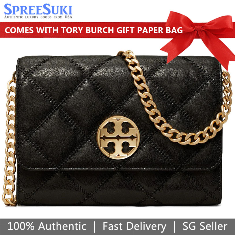 Tory Burch Crossbody Bag Woc Wallet On Chain Willa Quilted Leather Chain Wallet Black # 87867