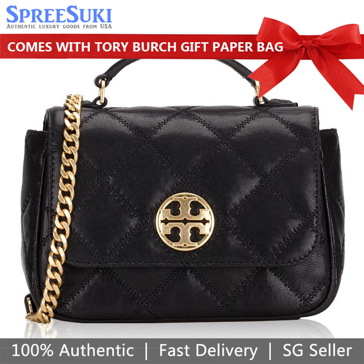 Tory Burch Emerson Flap Adjustable Shoulder Bag (Black): Handbags