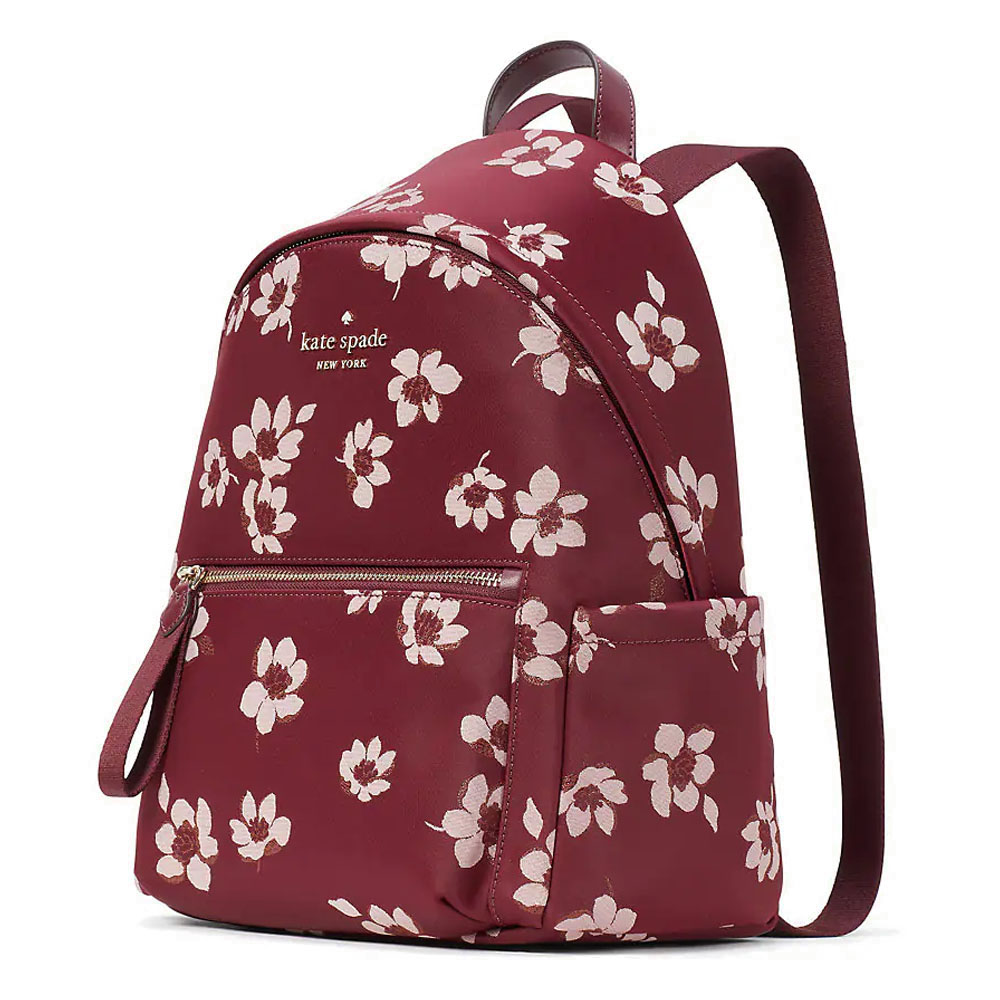 Kate Spade Medium Backpack Chelsea The Little Better Dancing Blooms Deep Berry Red # K9384
