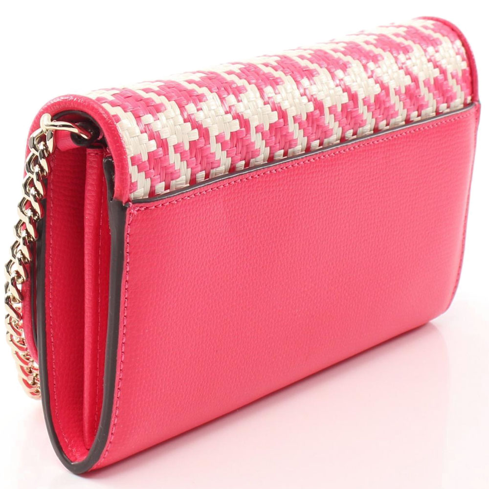 Kate Spade Crossbody Bag Woc Wallet On Chain Darcy Woven Houndstooth Chain Wallet Crossbody Bikini Pink # K8223