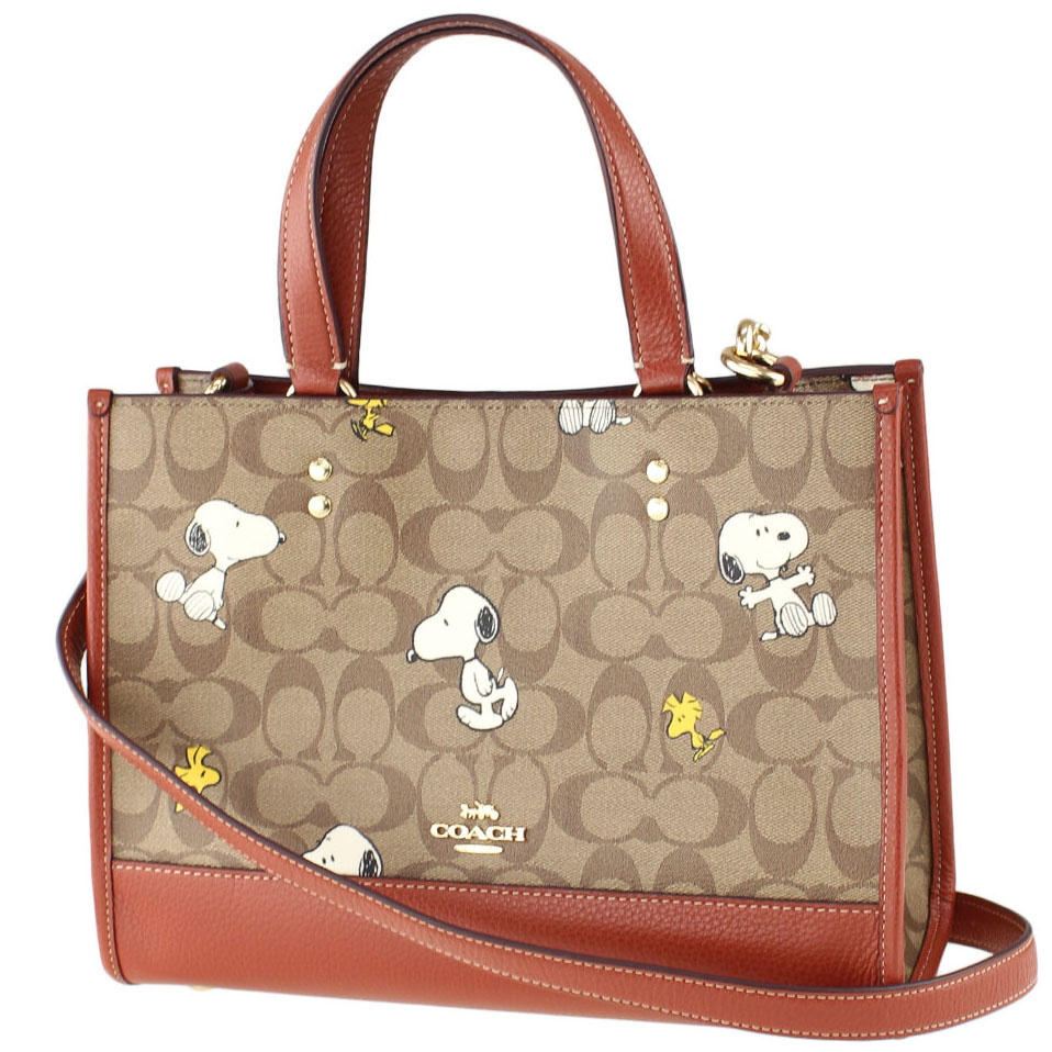 Coach Coach X Peanuts Dempsey Carryall In Signature Canvas With Snoopy Woodstock Print Khaki Redwood # CE862