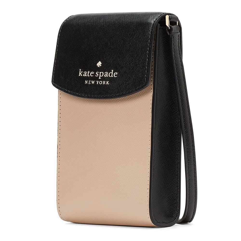 Kate Spade Crossbody Bag Staci North South Flap Phone Crossbody Warm Beige Black # K7500