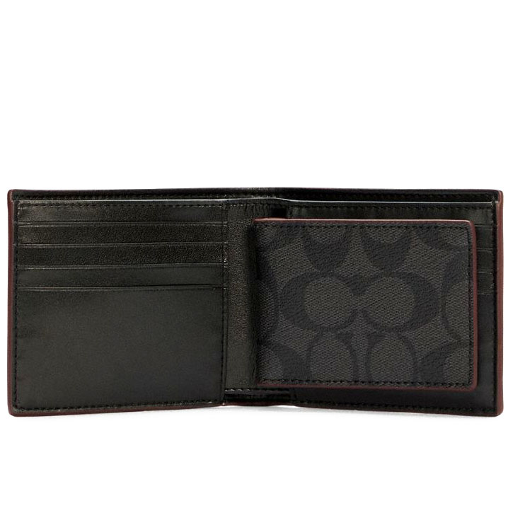 Coach Men Boxed 3-In-1 Wallet Gift Set In Signature Canvas Black Oxblood # F41346