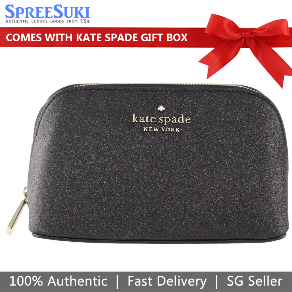 Kate Spade Tinsel Glitter Small Cosmetic Case Makeup Bag Black # K9263