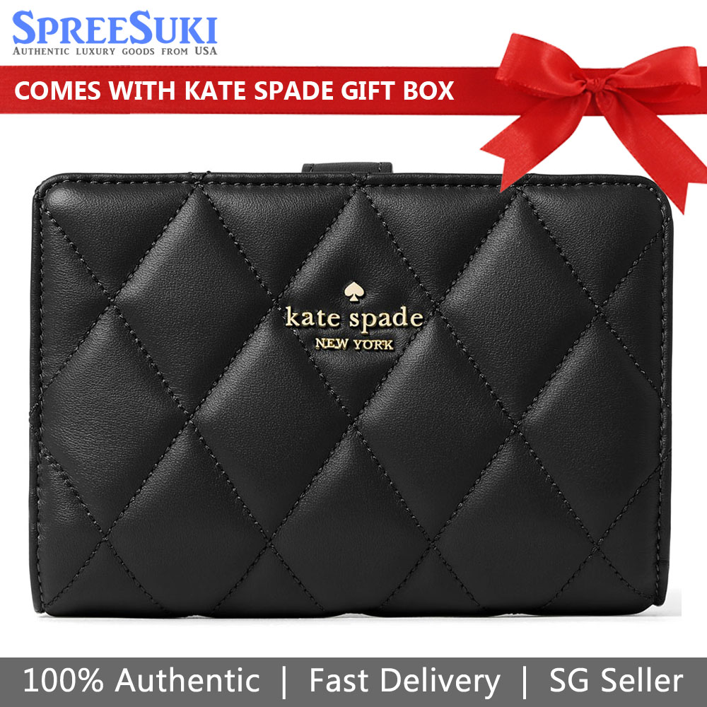 Kate Spade Carey Smooth Quilted Leather Medium Wallet Black # KA591