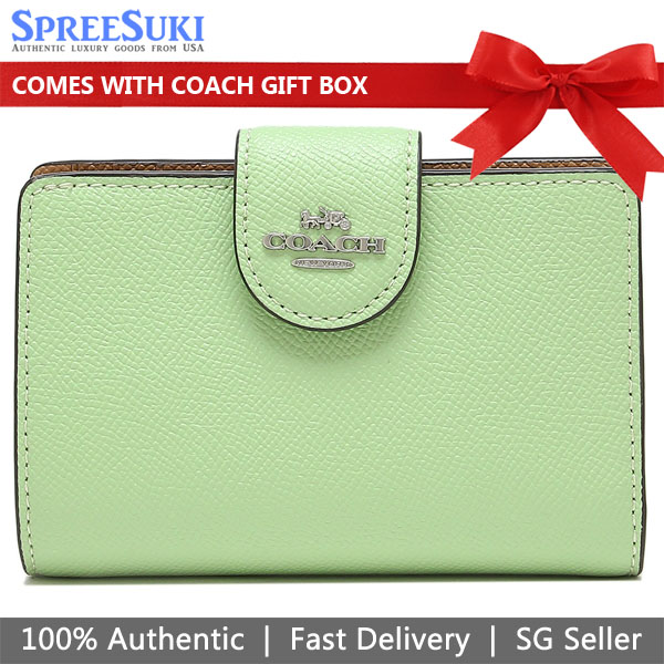 Coach Medium Wallet Medium Corner Zip Wallet In Crossgrain Leather Pale Pistachio Green # 6390
