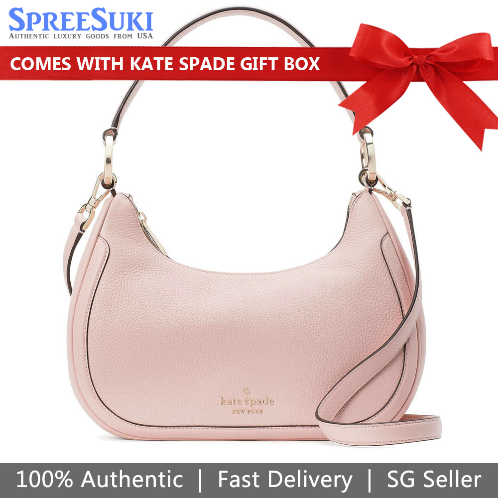 Kate Spade Crossbody Bag Leila Pebbled Leather Shoulder Bag Rose Smoke Pink # KA804
