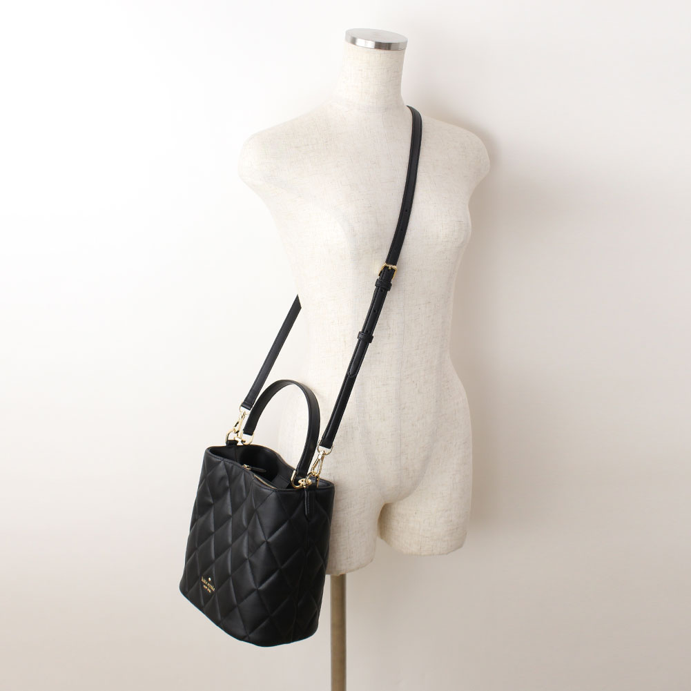 Kate Spade Crossbody Bag Carey Smooth Quilted Leather Bucket Bag Black # KA765