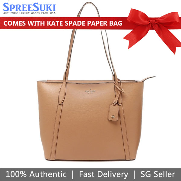 Kate Spade Tote Shoulder Bag Cara Refined Grain Leather Large Tote Classic Saddle Brown # WKR00486