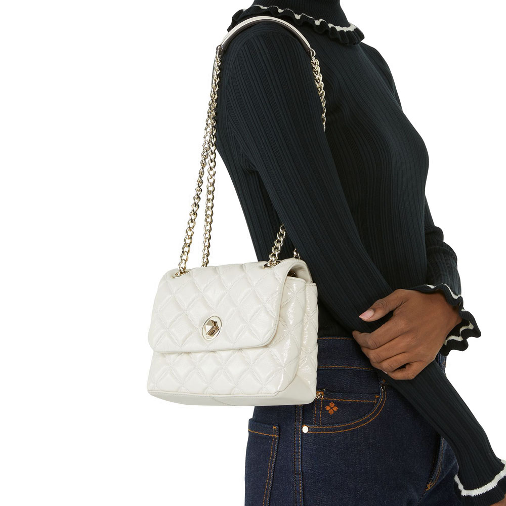 Kate Spade Shoulder Bag Crossbody Bag Small Natalia Patent Quilted Leather Crossbody Parchment Off White # K9438D1