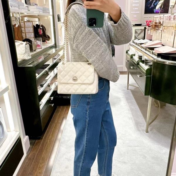 Kate Spade Shoulder Bag Crossbody Bag Small Natalia Patent Quilted Leather Crossbody Parchment Off White # K9438D1