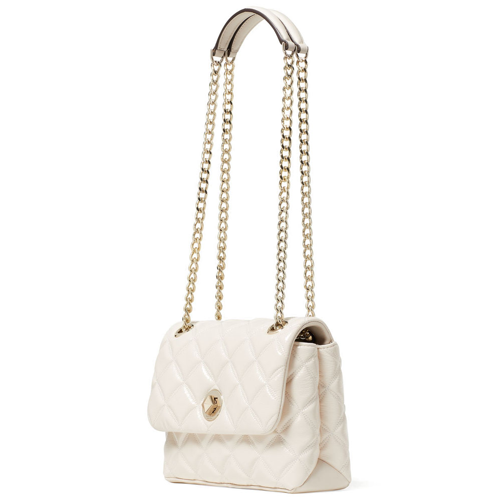 Kate Spade Shoulder Bag Crossbody Bag Small Natalia Patent Quilted Leather Crossbody Parchment Off White # K9438D1