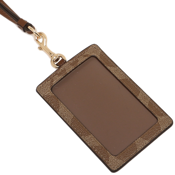 Coach Lanyard Card Case Signature Pvc Lanyard Id Khaki / Saddle Brown # F63274D3