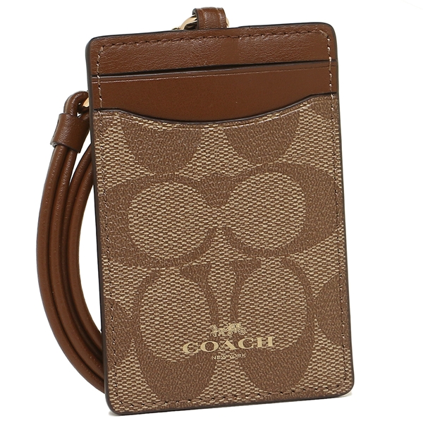Coach Lanyard Card Case Signature Pvc Lanyard Id Khaki / Saddle Brown # F63274D3