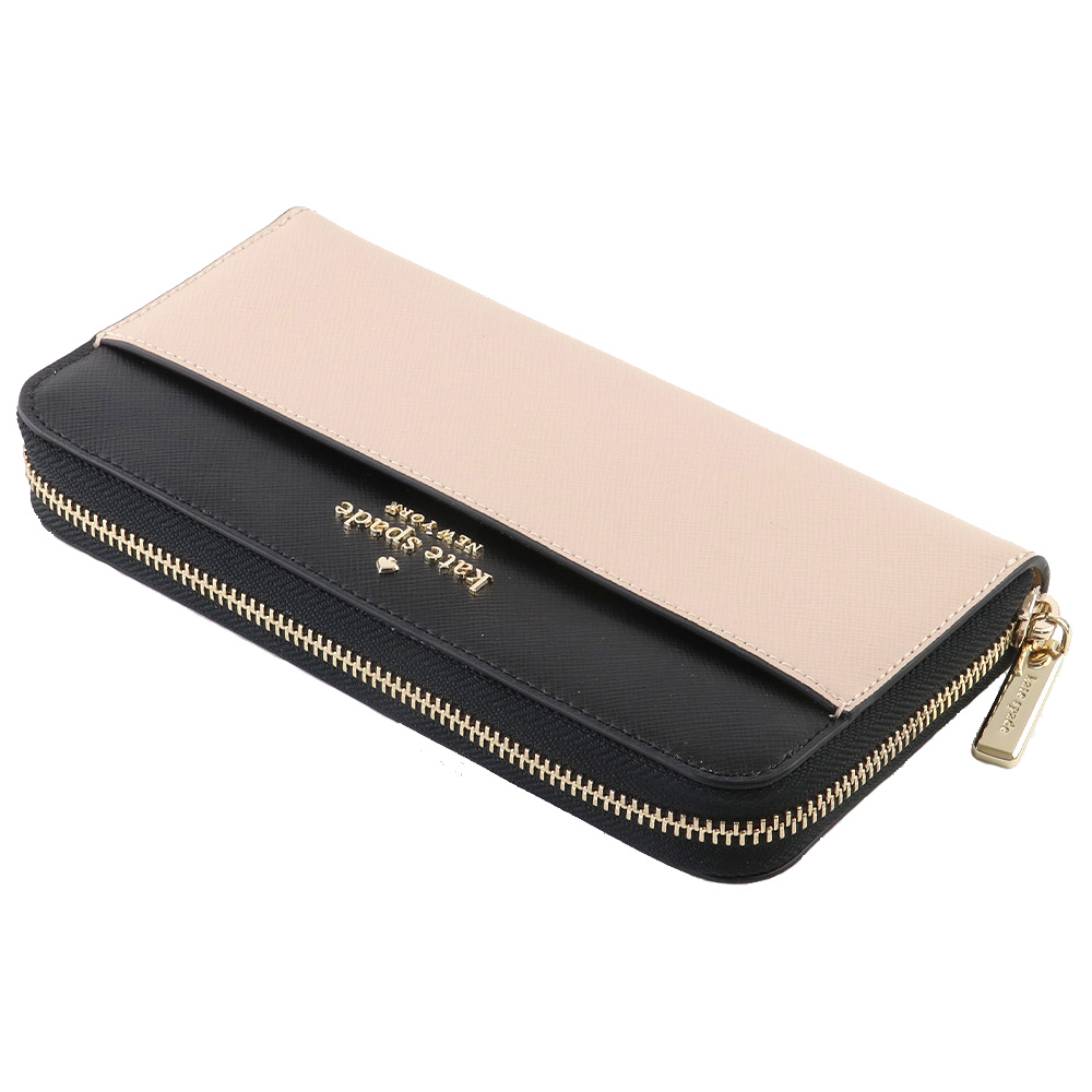 Kate Spade Long Wallet Staci Colorblock Large Continental Wallet Warm Beige Black # WLR00120D1