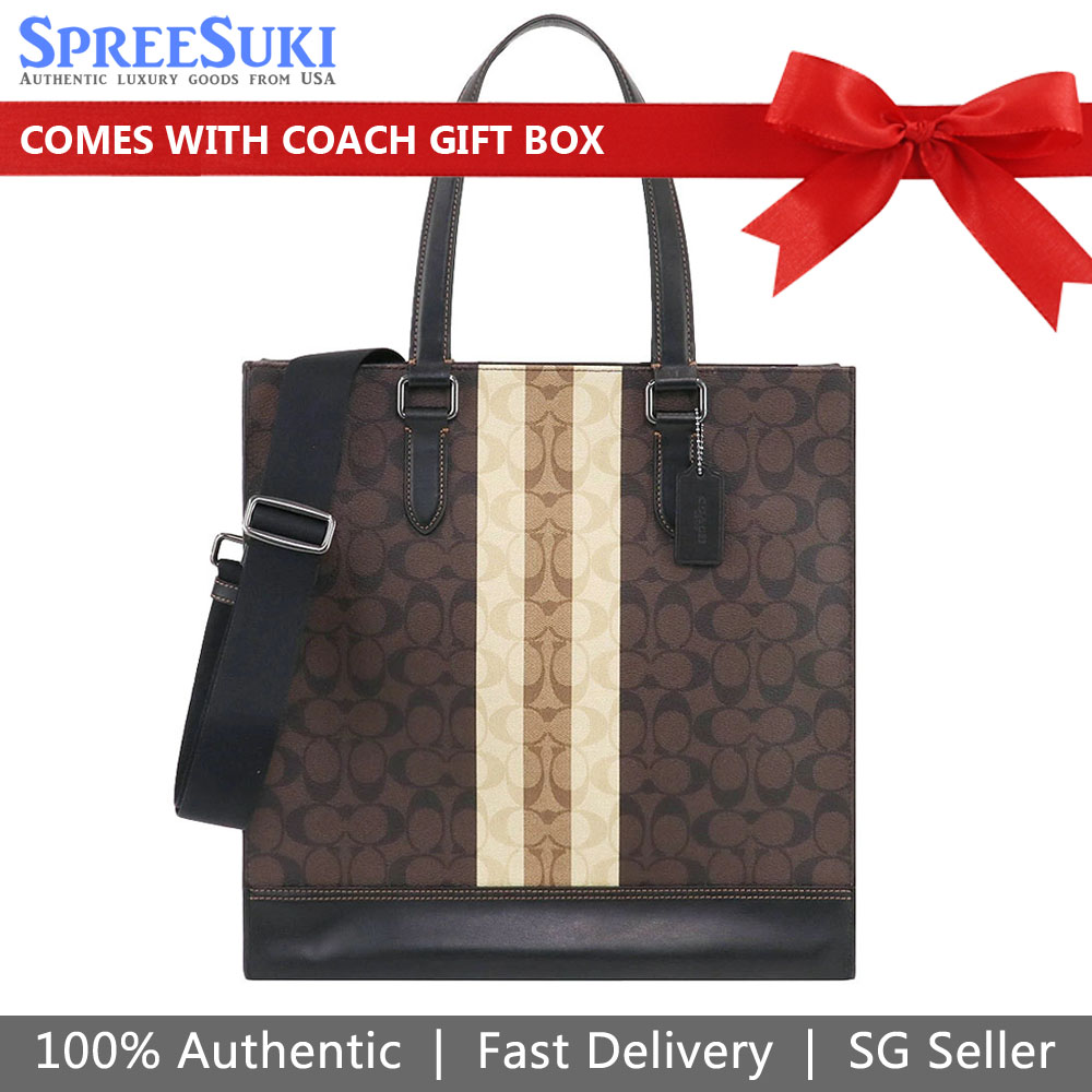 Coach Men Shoulder Bag Crossbody Bag Graham Structured Tote In Signature Canvas With Var Mahogany Brown # 6707