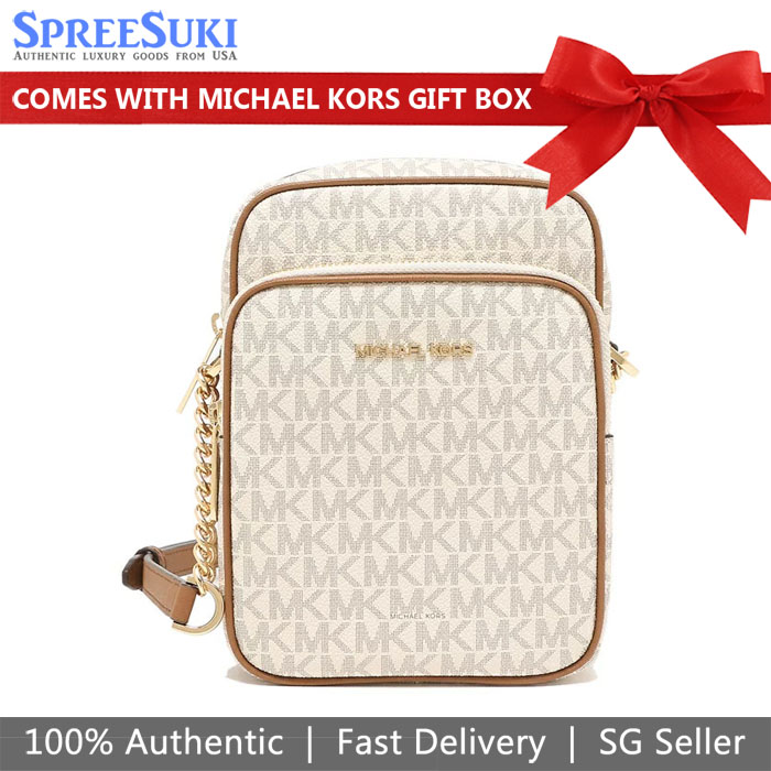 Michael Kors Jet Set Travel Medium Logo Chain Crossbody Bag Vanilla # 35F1GTVC2B