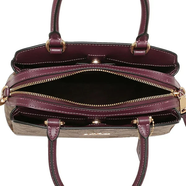 Coach Crossbody Bag Signature Mini Lillie Carryall Khaki Boysenberry # 91494