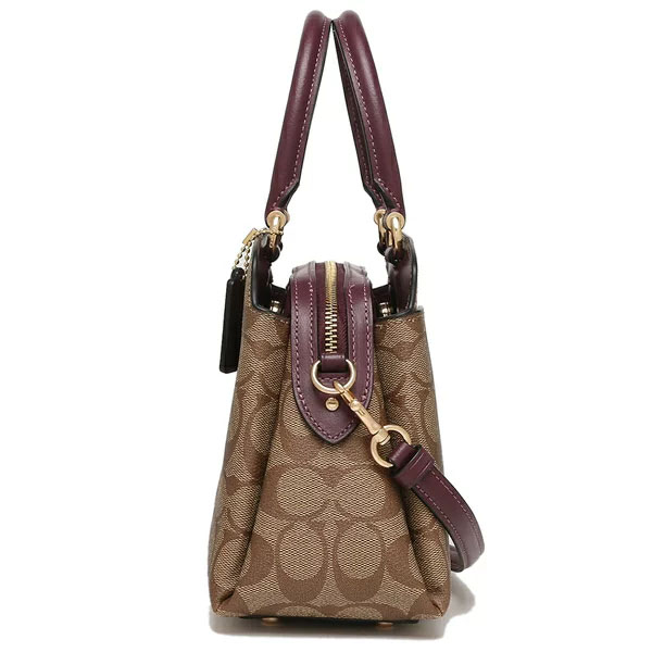 Coach Crossbody Bag Signature Mini Lillie Carryall Khaki Boysenberry # 91494