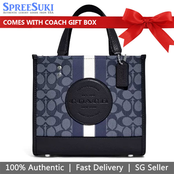 Coach Crossbody Bag Dempsey Tote 22 In Signature Jacquard Denim Midnight Navy Dark Blue # C8417