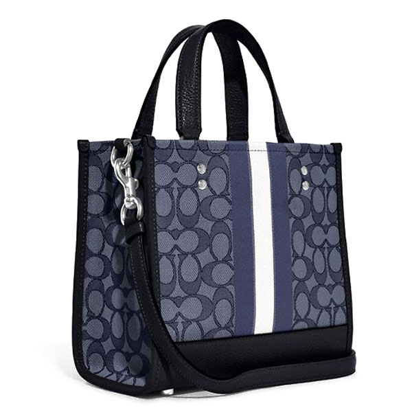 Coach Crossbody Bag Dempsey Tote 22 In Signature Jacquard Denim Midnight Navy Dark Blue # C8417