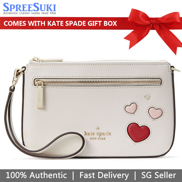 Kate Spade Convertible Sweet Heart Wristlet Bag Leather Parchment Off White # KA613