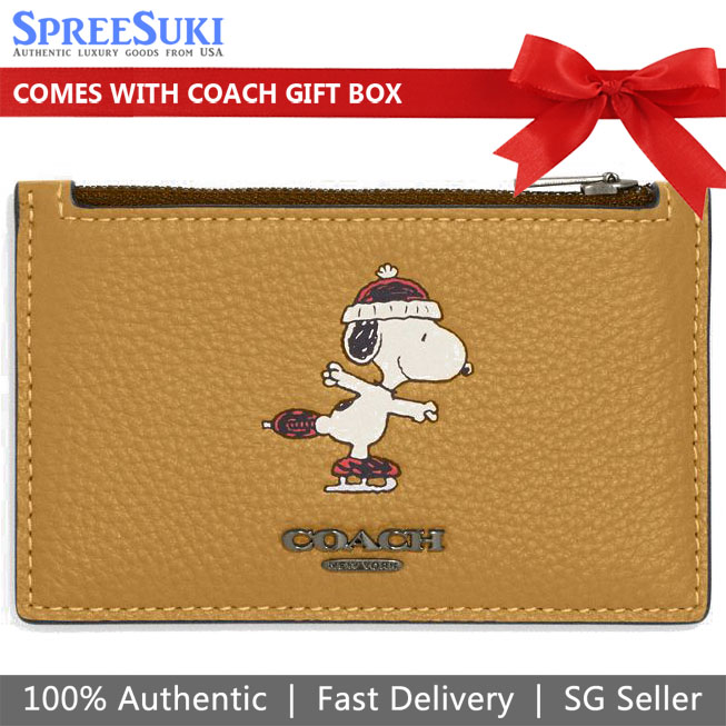 Coach Coach X Peanuts Zip Card Case With Snoopy Motif Flax Multi # CE713