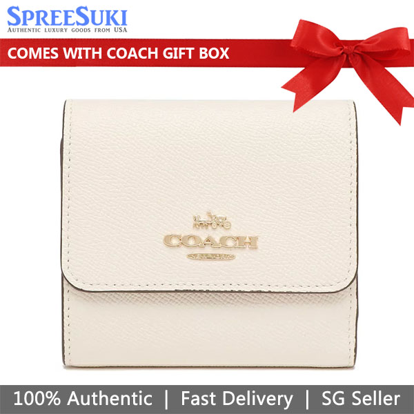 Coach Small Wallet Chalk Floral Leather Small Trifold Wallet Chalk Off White # CH604