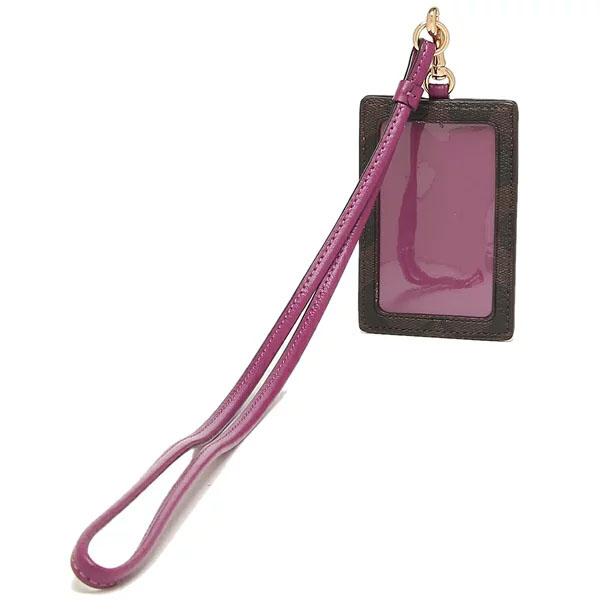 Coach Id Lanyard In Signature Coated Canvas Card Holder Card Case Brown Dark Magenta # 63274