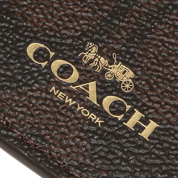 Coach Id Lanyard In Signature Coated Canvas Card Holder Card Case Brown Dark Magenta # 63274