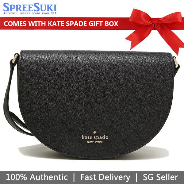 Kate Spade Crossbody Bag Luna Crescent Pebble Leather Flap Crossbody Black # K8146