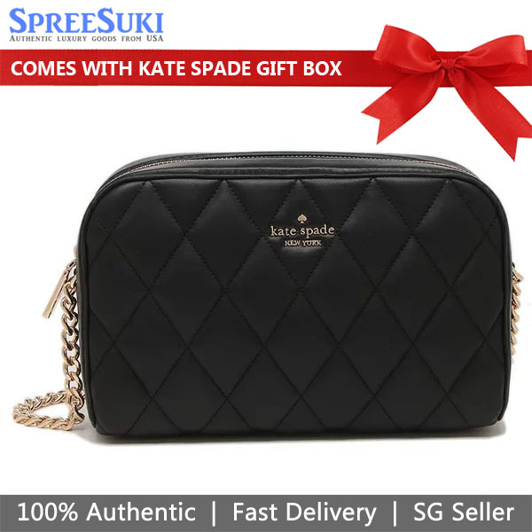 Kate Spade Crossbody Bag Carey Smooth Quilted Leather Mini Camera Bag Black # KA592