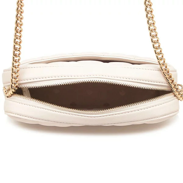 Kate Spade Crossbody Bag Carey Smooth Quilted Leather Mini Camera Bag Parchment Off White # KA592