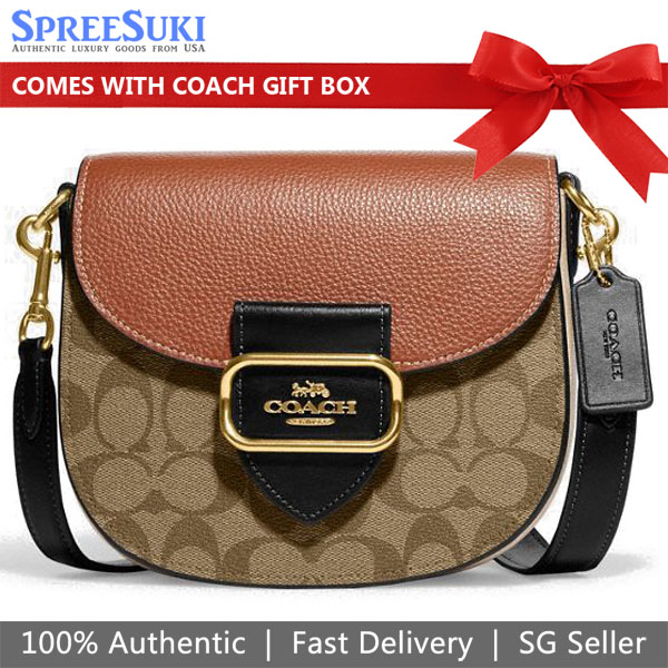 Coach Crossbody Bag Morgan Saddle Bag In Colorblock Signature Khaki # CE565